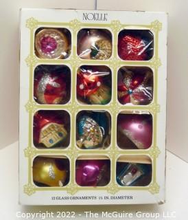 Vintage Mercury Glass Christmas Ornaments in Box - Noelle 12 pieces 