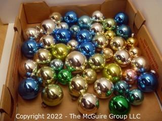 Vintage Mercury Glass Christmas Ornaments In Silver, Blue And Green 