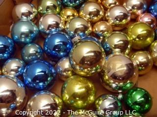 Vintage Mercury Glass Christmas Ornaments In Silver, Blue And Green 