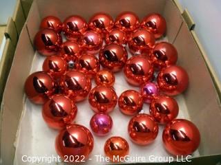 Vintage Mercury Glass Christmas Ornaments in Red. 