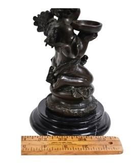 Heavy Cast Bronze Cherub on Marble Plynth Base.  8" tall.