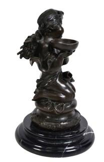 Heavy Cast Bronze Cherub on Marble Plynth Base.  8" tall.