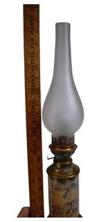 Enamel Painted Table Lamp Made From Converted Oil Lamp with Glass Shade. 19"T to top of shade