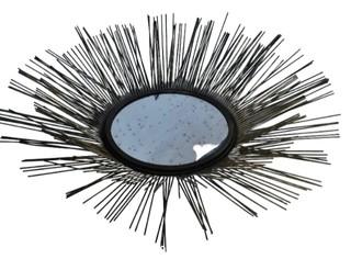 Mid Century Modern Three Dimensional Sunburst Wall Mirror with Metal Spires.  36" diameter.  