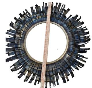 Three Dimensional Sunburst Wall Mirror with Tin Rays,  36" diameter.