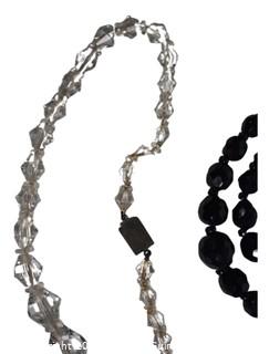 Vintage Black Glass, Clear Cut Crystal and Faux Pearl Necklaces