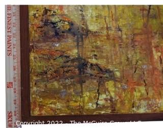 Mid Century Oil on Board Abstract Experssionist Drip Painting in Yellow, Unsigned.  16" x 31"