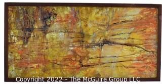 Mid Century Oil on Board Abstract Experssionist Drip Painting in Yellow, Unsigned.  16" x 31"