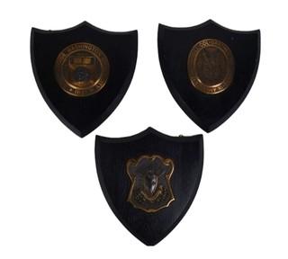 Three (3) Wood and Brass Wall Plaques including George Washington University and Dartmouth College.