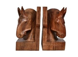 Pair of Hand Carved Wood Horse Bookends.  8" tall.