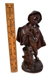 Black Forest Carved Wood Boy with Flute, Unsigned. 12" tall. 