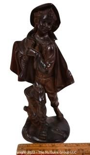 Black Forest Carved Wood Boy with Flute, Unsigned. 12" tall. 