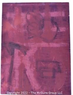 Mid Century Abstract Oil On Canvas Painting in Reds on Stretcher Frame, Unsigned.  18" x 24".