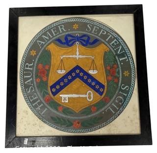 Framed Under Glass Hand Colored Seal of the Department of the Treasury. 21 x 21" 