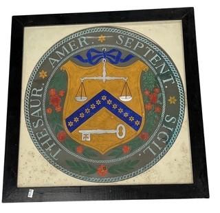 Framed Under Glass Hand Colored Seal of the Department of the Treasury. 21 x 21" 