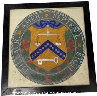 Framed Under Glass Hand Colored Seal of the Department of the Treasury. 21 x 21" 