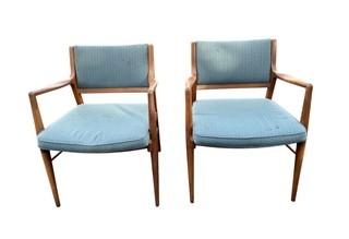 Two (2) Mid Century Modern Upholstered Arm Chairs.  Some staining of fabric.  