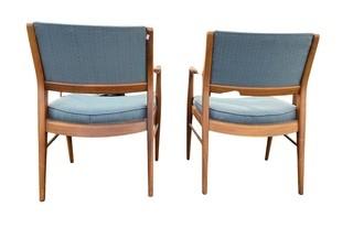 Two (2) Mid Century Modern Upholstered Arm Chairs.  Some staining of fabric.  