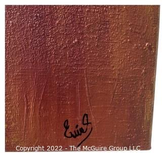 24 x 30" Abstract Oil On Canvas Painting in Browns on Stretcher Frame Signed by Artist  