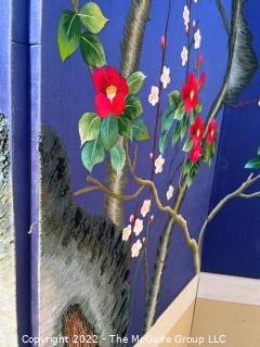 Asian Silk Embroidered Ten (10) Panel Showa Folding Byobu Folding Screen or Room Divider with Cherry Tree Signed by Artist. 190" long (each panel measures 19") x 80" tall.  (WAS 0132CD) 