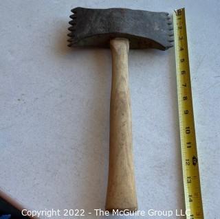 Antique Stone Mason's Toothed Axe with Cast Iron Head.