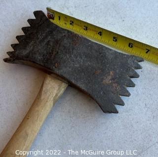 Antique Stone Mason's Toothed Axe with Cast Iron Head.