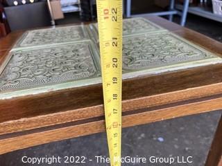 22 x 22 x 19"T Mid Century Modern Walnut & Inlaid Green Tile Top Table.  