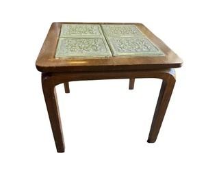 22 x 22 x 19"T Mid Century Modern Walnut & Inlaid Green Tile Top Table.  