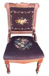 Victorian Carved Rosewood Chair with Needlepoint Upholstery.  34" tall