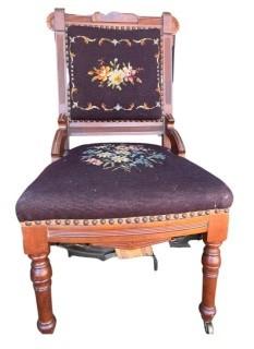 Victorian Carved Rosewood Chair with Needlepoint Upholstery.  34" tall