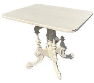 White Painted Tilt Top Table with Ornate Base. 