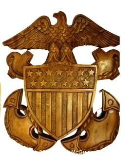 Carved Wood Marine Insignia Plaque.  15" wide x 21" tall (WAS 0300DR)