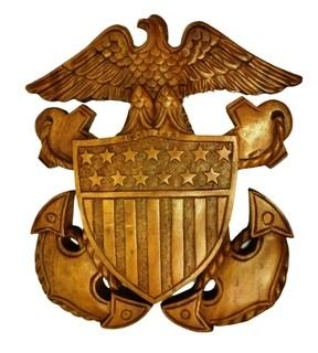 Carved Wood Marine Insignia Plaque.  15" wide x 21" tall (WAS 0300DR)