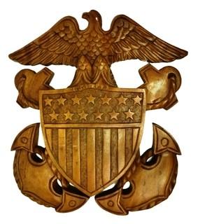 Carved Wood Marine Insignia Plaque.  15" wide x 21" tall (WAS 0300DR)