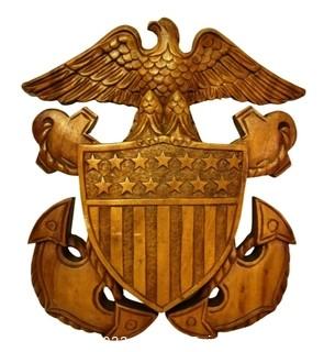 Carved Wood Marine Insignia Plaque.  15" wide x 21" tall (WAS 0300DR)