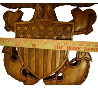 Carved Wood Marine Insignia Plaque.  15" wide x 21" tall (WAS 0300DR)