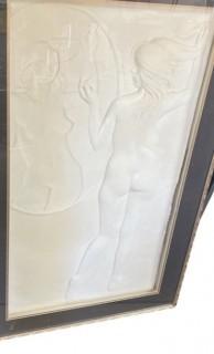 Framed Under Glass in Shadow Box Large Hand Cast Paper Sculpture of Woman in Mirror.  28.5 x 46 x 2.5" 