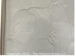 Framed Under Glass in Shadow Box Large Hand Cast Paper Sculpture of Woman in Mirror.  28.5 x 46 x 2.5" 