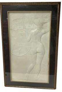 Framed Under Glass in Shadow Box Large Hand Cast Paper Sculpture of Woman in Mirror.  28.5 x 46 x 2.5" 