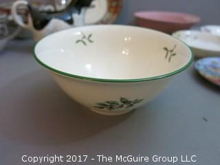 Eclectic collection of porcelain and ceramic serving ware including Limoges, Wedgwood and Spode  