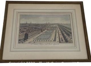 Framed Under Glass Lithograph of St. James's Palace and Parks Adjacent. 1736