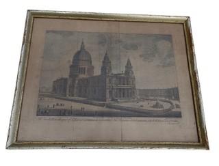 Framed Under Glass Color Lithograph of St. Paul's Cathedral in London. Measures 17" x 21".