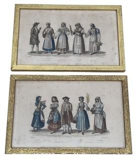 Two (2) Framed Under Glass Chromo-Lithographs of Traditional Costumes of Naples Italy.  