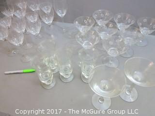 Collection including glass stemware including (15) Orrefors, (8) etched compotes, (4) coffee and (2) compotes