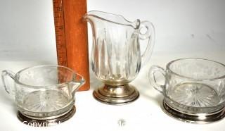 Three (3) Piece Crystal with Sterling Base Tea Set Including Creamer, Sugar & Pitcher was 1009RO