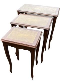 Set of Three (3) Federal Mahogany Leather Top Nesting Side Tables