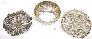 Three (3) Serving Pieces Including Sterling Art Deco Bowl and Two Openwork Baskets 214 sterling grams 