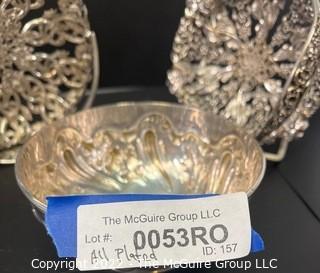 Three (3) Serving Pieces Including Sterling Art Deco Bowl and Two Openwork Baskets 214 sterling grams 