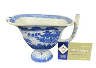 19th Century Chinese Canton Blue and White Helmet Creamer