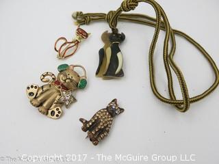 Collection including cat pins and necklace #1437